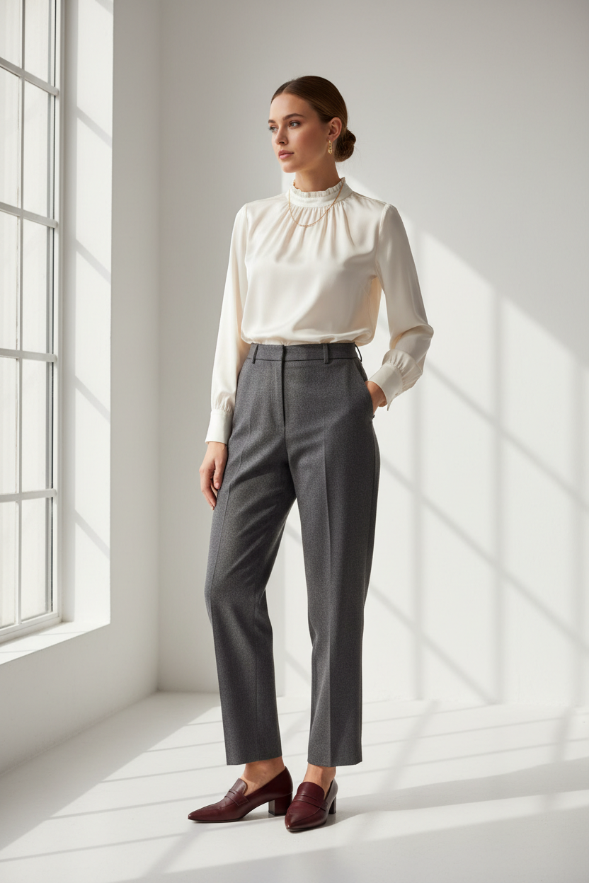 Donna con pantalone e camicia elegante