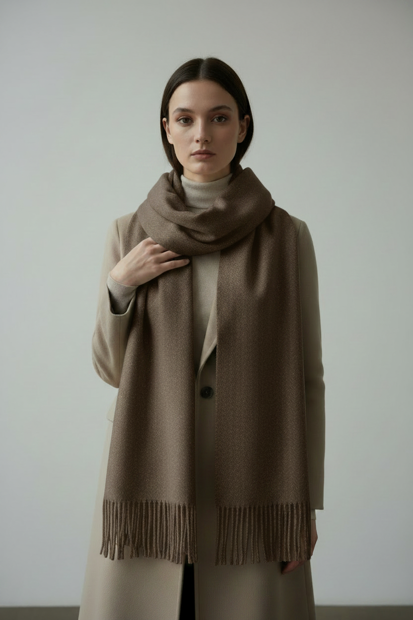 Sciarpa marrone indossata da modella